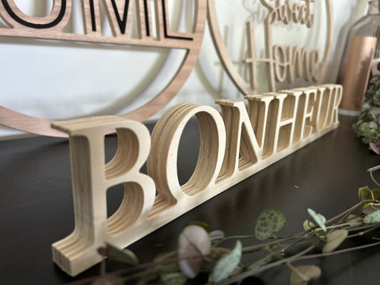 Mot en bois "Bonheur"