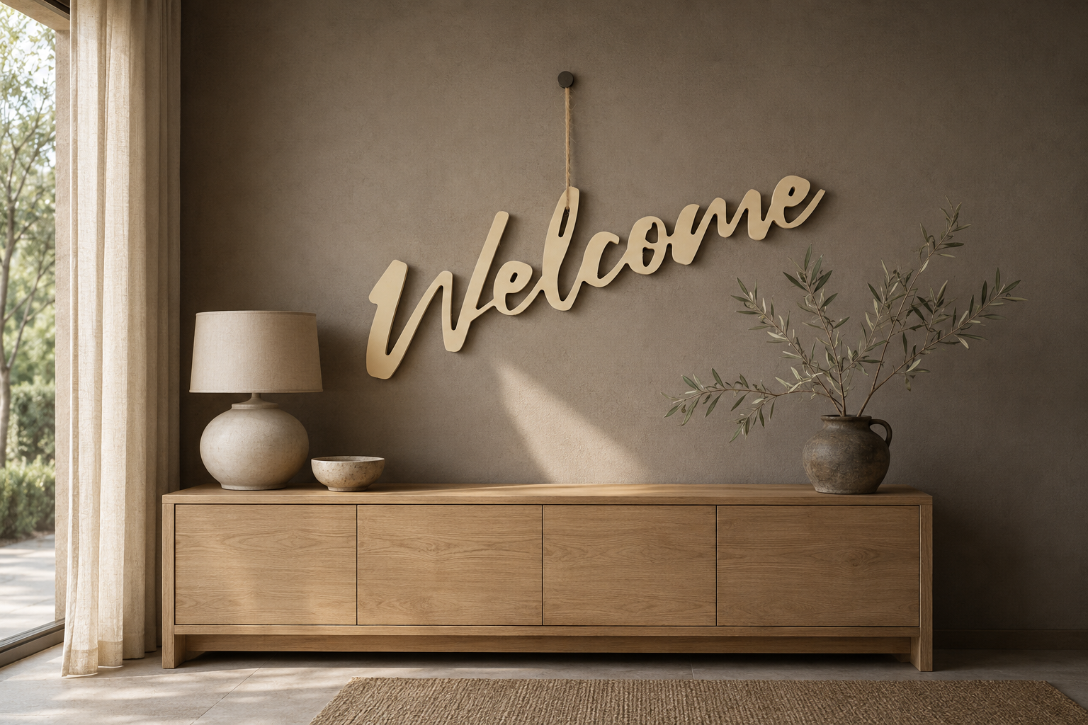 Mot décoratif Welcome en bois, contreplaqué de peuplier