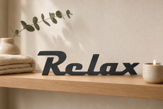 Mot en bois "Relax" noir