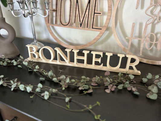 Mot en bois "Bonheur"