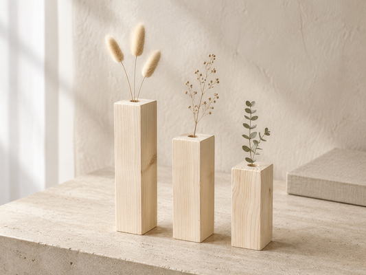 Set de 3 vases en bois de sapin nature de tailles différentes